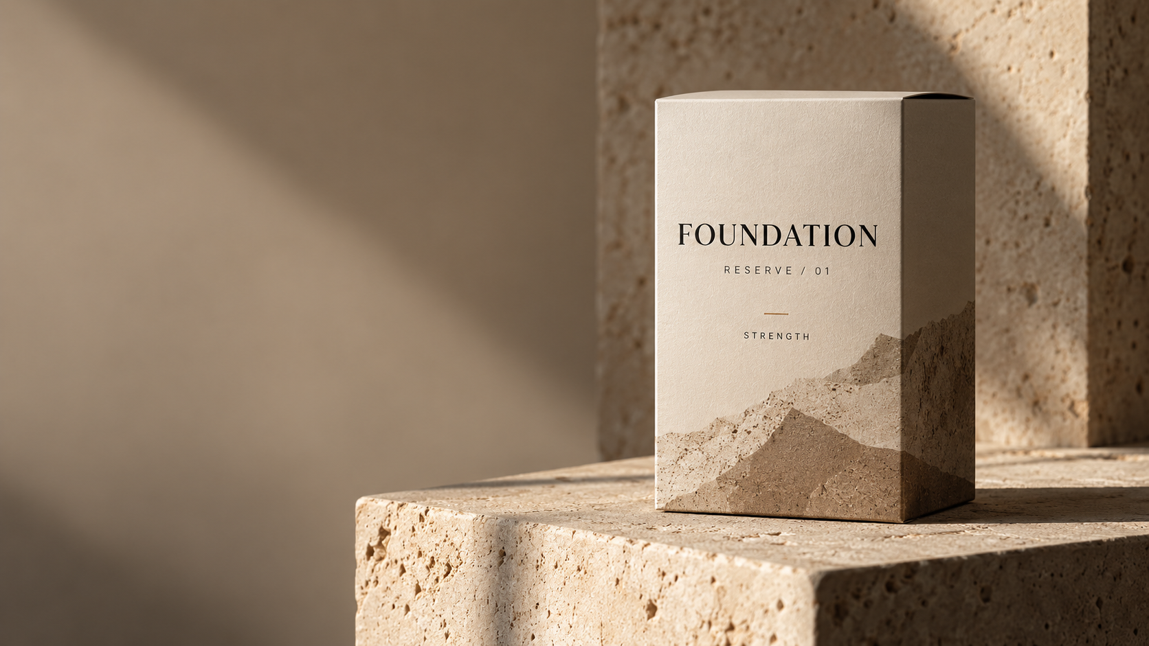 Illustrative RESERVE / 01 package on a stone surface
